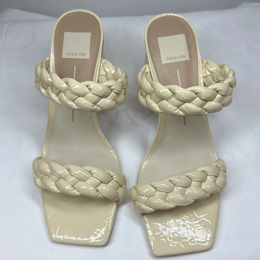 Dolce Vita | Women’s 9 Cream Patent Braided Block Heel Sandals Slides - Picture 2 of 7